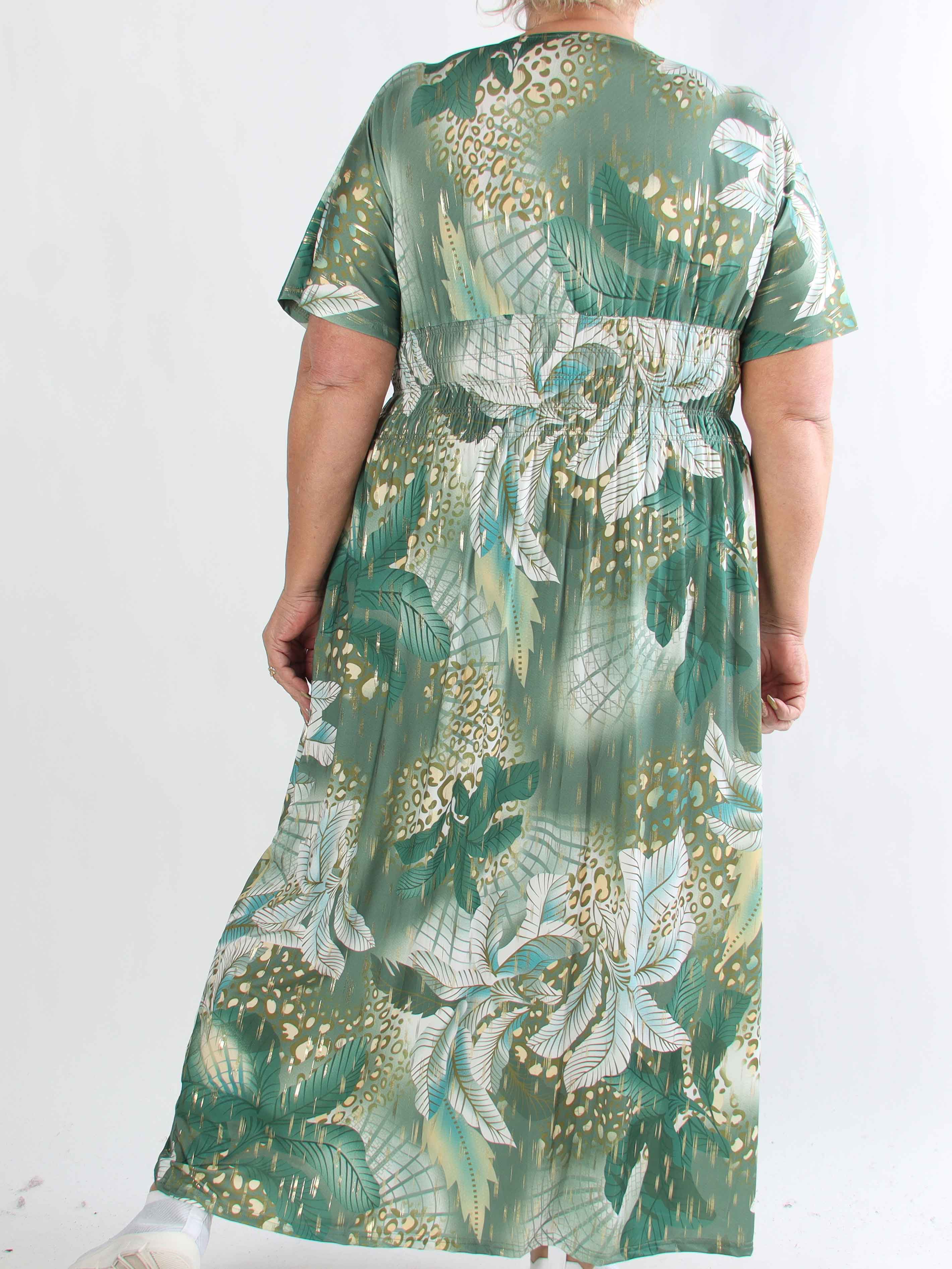 Pams Multi Leo - Plus size elastisk kjole med print og guld detaljer